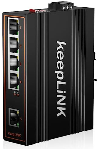 keepLiNK Commutateur PoE industriel 5 ports Gigabit non géré, commutateur sur rail Ethernet Din 125 W, plage de température de fonctionnement IP40 de -30° à 75°C (-22° - 167°F)