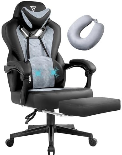 Vigosit Chaise Gaming, Chaise Bureau Ergonomique pour Adulte, Inclinable Fauteuil De Bureau Siege Gaming avec Accoudoirs Repose-Pieds Et Support Lombaire, Mesh Gamer Chair Confortable (Gris Clair)