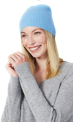 Style & Republic Kaschmir Sport Mütze-Beanie Damen aus 100% Cashmere - Dein kuscheliger Premium Strick Beanie für stilvolle Herbst- & Winter-Momente - ICY Blue