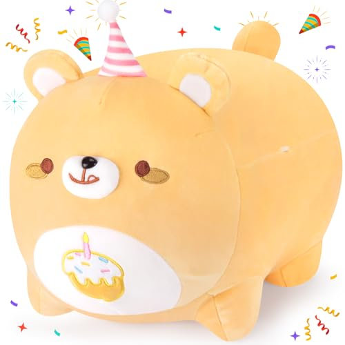 Bär Plüschtier Süße Geburtstagsbär Plüsch Spielzeug, Sammelbare Geburtstags Bärenpuppe Stofftier Kuschelkissen, Plüschbär Kuscheltiere Kawaii Kissen Geburtstagsgeschenk für Kinder Freunde, 40cm