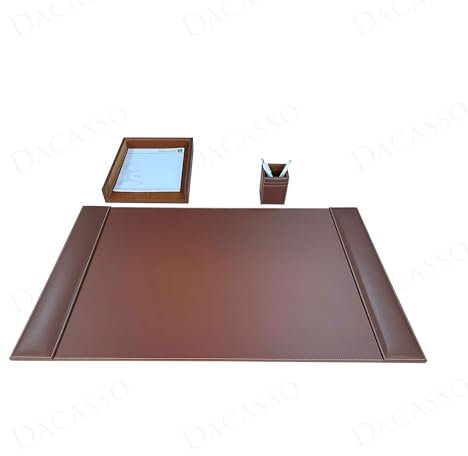 Dacasso Rustikales braunes Leder-Luxus-Schreibtisch-Set – Schreibunterlage und Schreibtischunterlage – Chefdekor und Oberflächenschutz