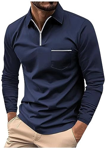 Oktoberfest Herren Outfit Weisses Hemd Männer Arbeitspullover Herren Männer Outdoor Einfarbig Zipper V-Ausschnitt Langarm Golfshirts Mit Brusttasche Herbst Winter Arbeit Polo T-Shirts (Marine, 3XL)