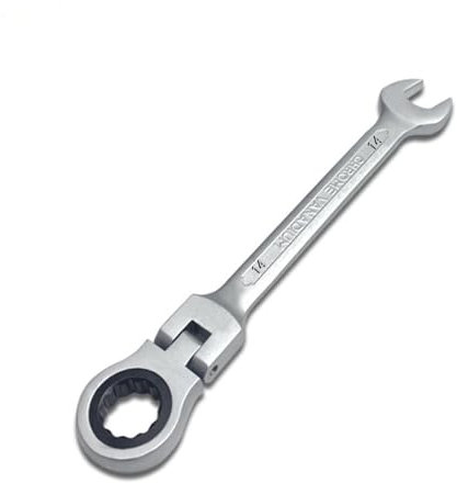 Leliafleury 14mm Flex-Head Ratchet Spanner Fully Polished Chrome Vanadium Wrench Flexible Ratchet Combination Spanner for Pipeline, Bicycle Repair and Home Maintenance