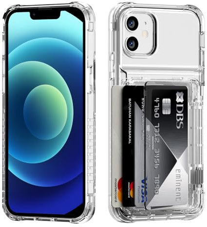 ACANDYA for iPhone 12 Case Wallet iPhone 12 Pro Case Clear with Card Holder ID Card Slot Heavy Duty Protection Shockproof Anti-Scratch Cover for Women Men for iPhone 12 Pro/12 6.1 inch Transparent