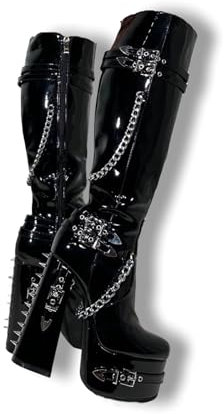 Frankie Hsu Goth - Stivali con tacco alto, con plateau spessi, stile gotico, punk Y2K Hot Girl oversize, larghezza polpaccio, per donne e uomini, Nero -, 18 US