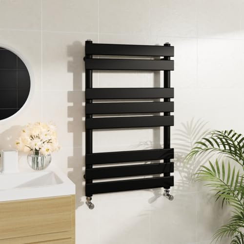 Warmehaus Radiador de toallero térmico minimalista de panel plano para baño, color negro, 800 x 500 mm, radiador moderno de calefacción central que ahorra espacio, perfecto para baños