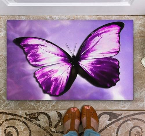 Tappetino con le magiche farfalle viola mistiche divertenti per tappeti per portico anteriore, ingresso, decorazione della casa 20x32