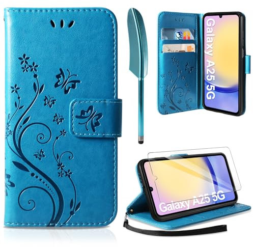 AROYI Lederhülle Kompatibel mit Samsung Galaxy A25 5G Hülle und Schutzfolie, Flip Wallet Handyhülle PU Leder Tasche Case Kartensteckplätzen Schutzhülle Kompatibel mit Samsung Galaxy A25 5G