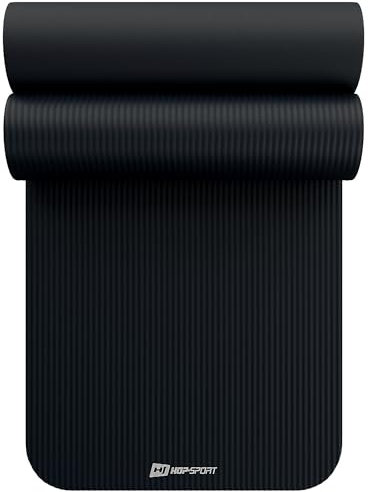 Hop-Sport Gymnastikmatte 190 x 60 cm x 1,5 cm, Sportmatte - gelenkschonend & rutschfest, Fitnessmatte aus NBR-Schaumstoff + Tragegurt- BLACK