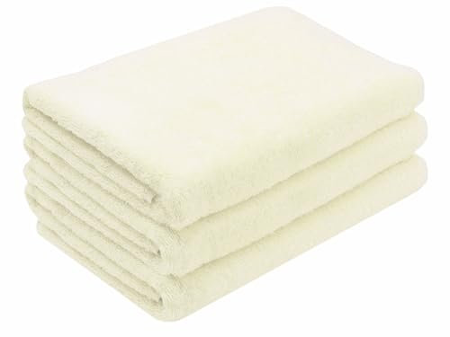 ZOLLNER 3er Set Duschtücher in 70x140 cm - besonders weiche und saugstarke Handtücher in beige - mit praktischem Aufhänger - waschbar bis 95°C - Baumwolle - Hotelqualität