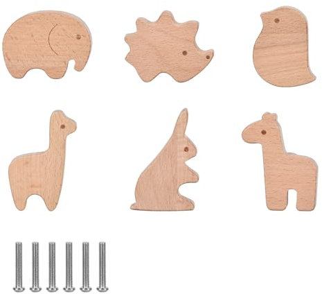 Funnytek 6PCS Tier Holz Schubladengriff, Tierform Möbelknöpfe Kinder Schrankknöpfe für Kinderzimmer, Holzknöpfe Schrank Mit Schrauben