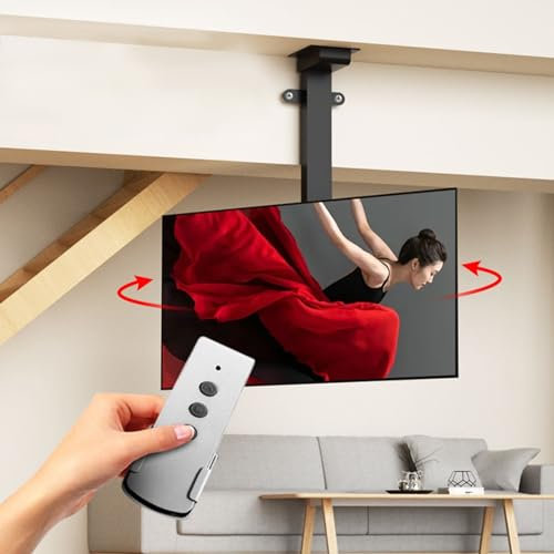 supporto tv motorizzato, Ascensore tv motorizzato Con rotazione di 360° a destra e a sinistra, Metodi di installazione a pavimento e soffitto, adatti a TV piatte e curve da 32-70 pollici (Si