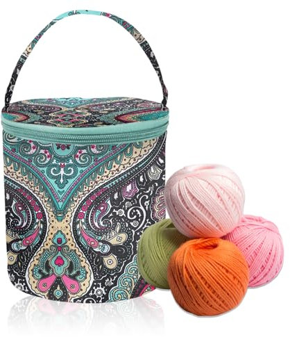NVTEGR 1 Pcs Wool Holder, Knitting Bag, Portable Crochet Bag, Zip Knitting Bags and Knitting Organizers with Handle, Round Knitting Bags for Wool Storage Crochet Storage Sewing Tools