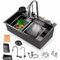 Fregadero Cocina Fregadero Cascada de Acero Inoxidable Fregadero ocina Multifuncional Gris oscuro 1 seno Con juego completo de accesorios, Adecuado para bar, balcón, cocina y otras escenas (68*45cm)