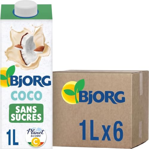 BJORG - Boisson Végétale Coco Sans Sucre - Bio - 6 x 1 L | 100% végétal - Sans Sucre Ajouté - Pauvre en matières grasses - Sans Lactose
