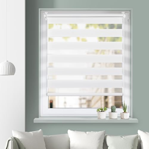 Grandekor Doppelrollo Klemmfix ohne Bohren Weiß 80x100cm(Stoffbreite 76cm) Fenster Rollos für innen Klemmrollos Duo Rollos für Fenster ohne Bohren mit Bohren Privatschutz UV-Schutz Zebrarollo