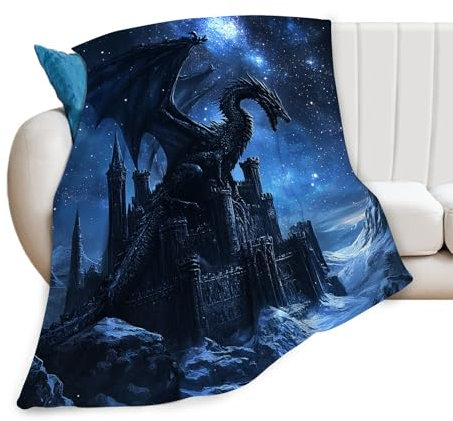 Drachendecke, Plüsch, gemütlich, Galaxie, schwarzer Drache, Überwurfdecken für Mädchen, Jungen, Damen, Herren, Flanell-Fleece, ultraweich, flauschig, Partydecke, Geschenke für Bett, 127 x 101 cm
