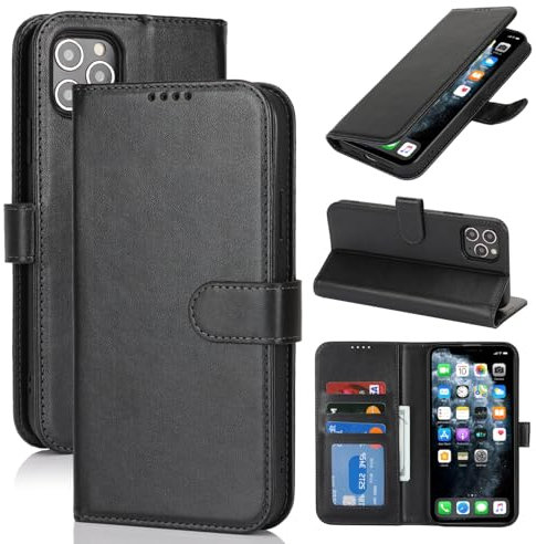 Zouzt Case for iPhone 11 Pro Max (6.5 Inch), Premium PU Leather Wallet Case with Credit Card Holder Slot Flip Folio Kickstand Shockproof Protective Phone Cover (Black)