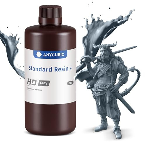 ANYCUBIC Standard Resin Plus 1000g, 3D Drucker Resin, 405nm LCD SLA Rapid UV Aushärtung Resin, Hochpräzises und schnelles Photopolymer Harz für LCD/DLP/SLA 3D Druck, HD Grau