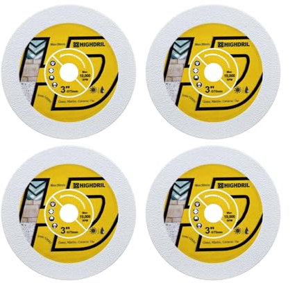 HIGHDRIL Diamant Glas Trennscheibe 75mm x Arbor 10mm - 4 Stk. Kreissägeblatt zum Schneiden von Glas Marmor Fliesen Jade Kristall Weinflasche