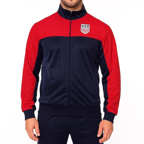 Icon Sports Officially Licensed Mens U.S. Soccer Track Jacket – Full Zip Active Top – Lightweight Football Club Team Apparel, Large