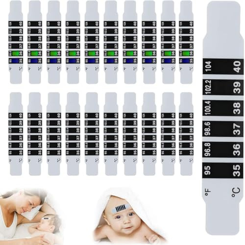CJQRL 20 Stück Stirnthermometerstreifen für Kinder, wiederverwendbare Stirn-Fieber-Temperaturaufkleber, Fieberstreifen, Ohrthermometer-Aufkleber für den Heimgebrauch auf Reisen