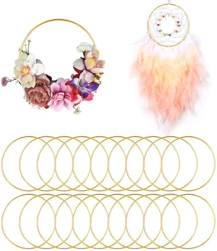Ixydor 20 Stück Metallringe zum Basteln, Metallringe zum Basteln 10cm Gold, Metall Ringe für Traumfänger, Wandbehänge Deko, Blumen Reifen, Hochzeit, DIY Dekoration, Festival Party Dekoration