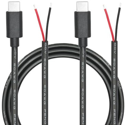 Riertostng USB C to 2 Pin Bare Wire Open End Power Cable 3FT, 20AWG 5V USB Type C Male Plug 2 Pin Pigtail Cable, for USB Type C Equipment Installed or Replacement Repair DIY Cable - 2Pcs