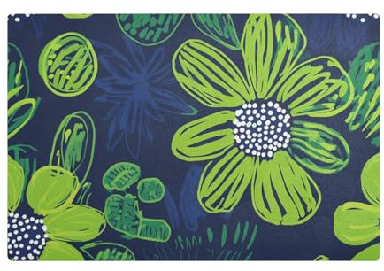 Carnation Lime Green and Navy Blue Coffee Mats for Counter Top Leather Absorbent Coffee Machine Mat for Countertops for Kitchen