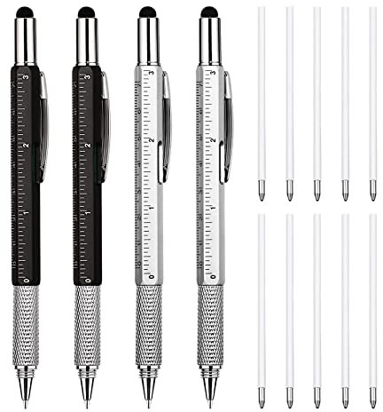 Orolotay 4 StüCke 6-In-1 Mehrfachwerkzeug Geschenk Werkzeug Stift Personalisierter Stift mit Lineal Werkzeug Gadget Stift A