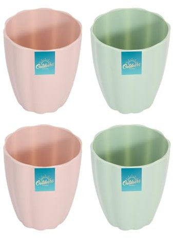YöL Set of 4 Floral Edged Plastic Cups Summer Dining Outdoor Picnic BBQ Blush Pink Sage Green Tumblers Drinks Glasses