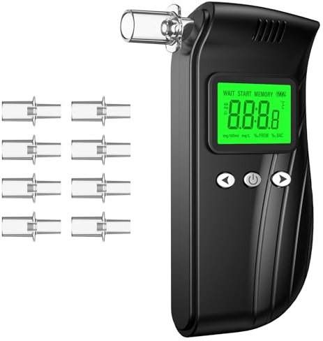 Pohicoo Alkoholtester Polizeigenau, Aufladbarer Promillemessgerät mit Digitaler Blauer LCD-Anzeige, Tragbarer Alkomat mit 10 Mundstücke, Alcohol Tester für Privaten Professionellen Gebrauch zu Hause