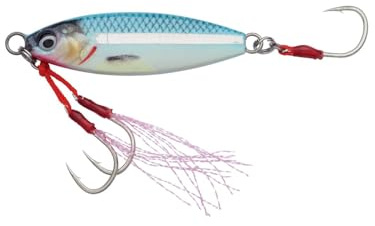 Savage Gear Slow Seeker Jig, Angelköder mit Fallblatt-Aktion, Ultra-scharfe Salzwasser-Haken, 10-60g, Mehrfarbig, Jig-Köder, Slow Jigging (Blue Glow, 60g)