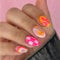 GlamRays 24 Stück Blumen Press-on-Nägel, Ovale Französische Kurze Falschnägel, Schachbrett Falschnägel mit Gelée Klebstoff, süße Acrylnägel für Frauen und Mädchen
