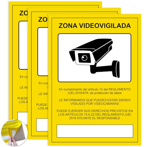 NUVIX Cartel Videovigilancia, Zona Videovigilada, cartel camara vigilancia, Tamaño 21x15 cm,Zona Videovigilancia Homologado, Cartel De Alarma, Interior, Exterior, Impermeable, Autoadhesivo