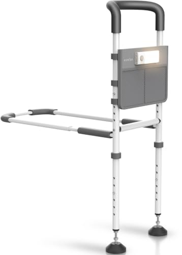 Barandillas de cama de seguridad para adultos mayores, pasamanos de barra de agarre para personas mayores con luz de sensor de movimiento y bolsa, barandilla de mango portátil ajustable, se adapta a