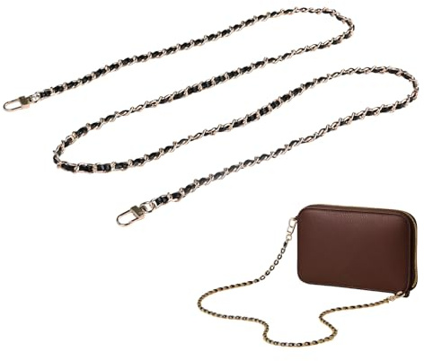 Taschenkette Gold | Taschengurt Gold | Kette für Tasche Set 3er-Pack: Verstellbare Ersatz-Gurte (30cm+120cm+140cm) mit D-Ringen, Gold/Schwarz. Auch für Handy