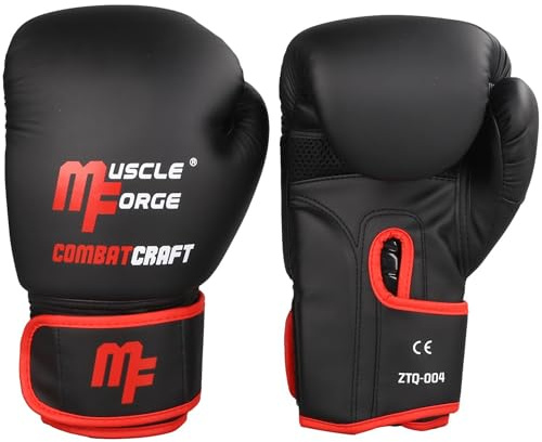 MuscleForge Guantes de Boxeo 14 Oz – Guantes de Boxeo Hombre y Mujer, Sparring y Entrenamiento, Saco de Boxeo, Kick Boxing y Muay Thai – Cuero PU Premium, Ventilación y Cierre con Correa Ajustable