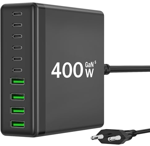 400W USB C Ladegerät Mehrfach, GaN V 10 Ports USB Ladegerät Mehrfach, 400W 10-Port Schnellladegerät Kompatibel mit MacBook Pro/Air, iPad Pro/Air, iPhone, Android etc