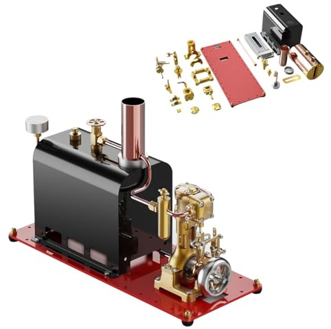 Steam Engine Model Kit That Works, RW-BL1K Mini Reversible Single-Cylinder Live Steam Engine with Brass Boiler for Model Boats, Steam Power Demonstration & Desk Decoration for Hobbyists