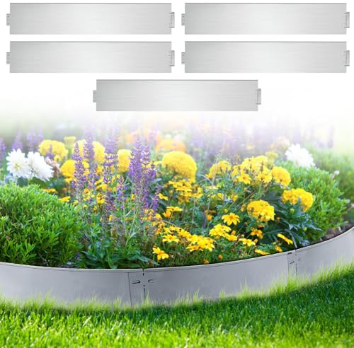Monucep Rasenkante Verzinkt Metall, Beeteinfassung Metall 5m 10m 15m 20m 25m 30m 35m 40m 45m 50m, Rasenkanten Mähkante Palisade, Kann für Hof, Garten, Silber (Länge 5m - Höhe 15cm)
