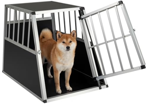 COSTWAY Hundetransportbox, Alu Hundebox mit abschließbarer Tür, herausnehmbarer Trennwand, Reisebox, Hundekäfig trapezförmig für Auto, LKW & Camping, 89 x 69 x 50,5 cm
