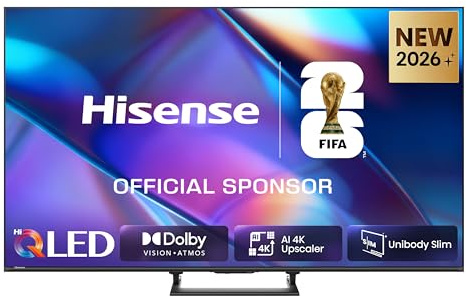 Hisense Smart TV QLED 55 4K 55A7S | Audio Dolby Atmos, Design Unibody Slim, VIDAA OS, Dolby Vision IQ, HDR 10+, BT, Wifi, Alexa, AirPlay2, lativù 4K, 2026 Model