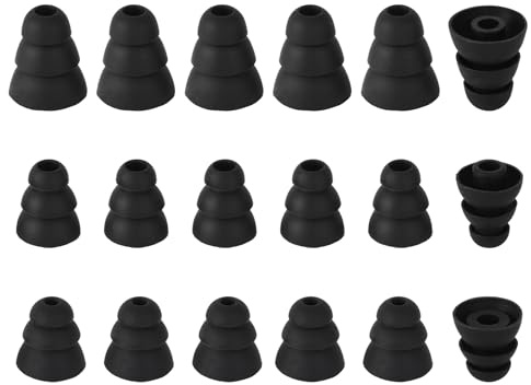 9 Pairs Replacement Triple Flange Ear Tips, Silicone Earbud Tips Covers | Compatible with Most In-Ear Headphones (Black, 3 Sizes)