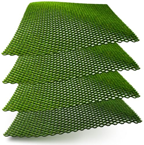 Kunstrasen Mähroboter, Hybridrasen zur Ausbesserung, 4 m² - Sparset | Hybridgras Matte 4 Stück 1x1m Grasfliesen zur Rasenverstärkung für Robotermäher, Kunstgras outdoor wetterfest, Rasenpflaster