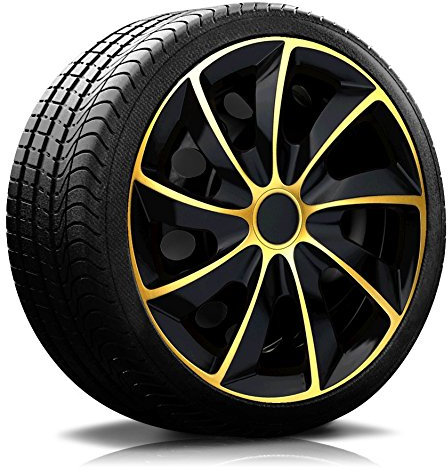 RADKAPPEN KÖNIG 14 Zoll Radkappen/Radzierblenden 02RK Bicolor (Schwarz-Gold) passend für Fast alle Fahrzeugtypen – universal