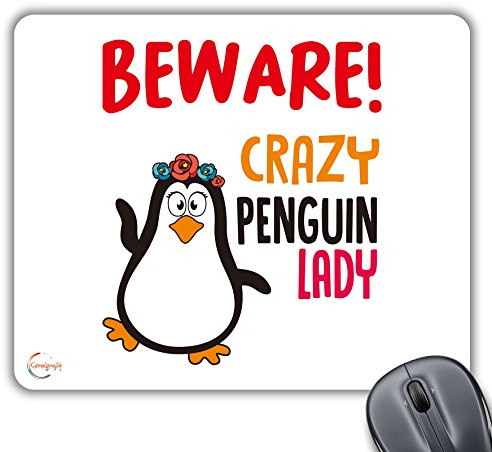 Coralgraph Inc CP534 Beware Crazy Penguin Lady (B) Novelty Gift Printed PC Laptop Computer Mouse Mat Pad