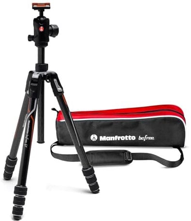 Manfrotto Befree GT PRO Treppiede da Viaggio, Chiusura Twist con Testa a Sfera e Borsa, per Sony, DSLR, CSC, Mirrorless, Carbonio Leggero, Portata 12 kg,Nero/Rosso, MKBFRTC4GTA-BH