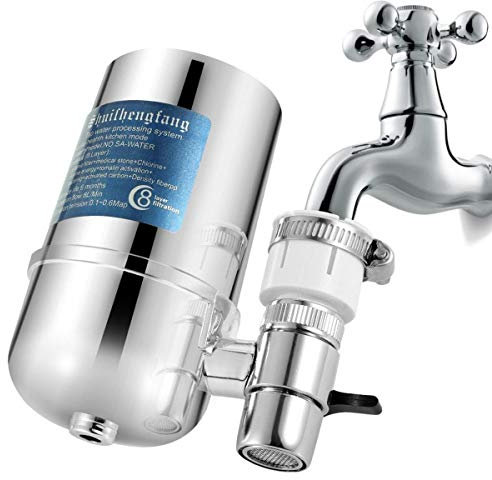Filtre à Eau du Robinet, 8 Couches de Purification au Charbon et Céramique, Enlève Impuretés, Chlore, Eau de Javel, vers, Installation Facile - S’adapte sur Tous Les Robinets Standards