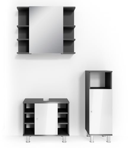 Vicco set mobili bagno Fynn, Antracite/Bianco lucido, 3 parti